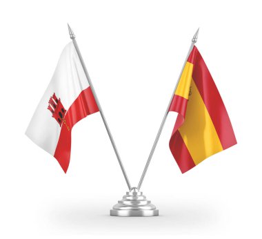 Spain and Gibraltar table flags isolated on white 3D rendering