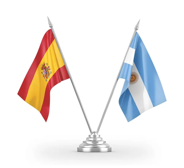 Argentina and Spain table flags isolated on white 3D rendering — 스톡 사진