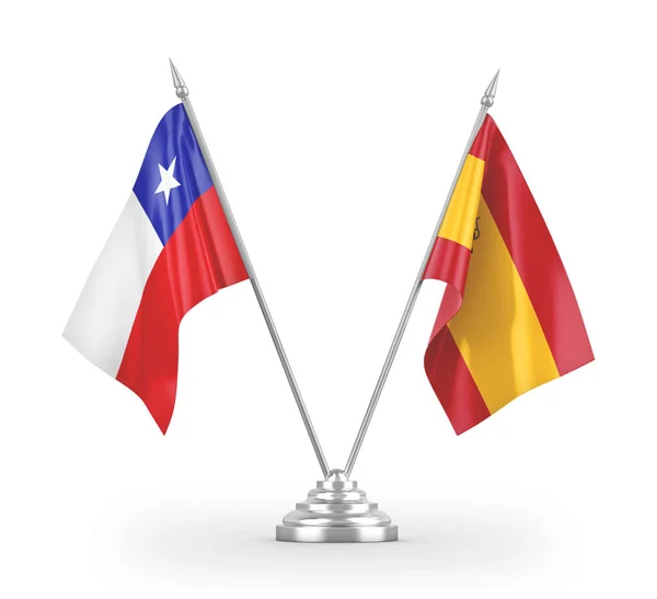 Spanje en Chili tafelvlaggen geïsoleerd op witte 3d rendering — Stockfoto