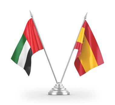 Spain and United Arab Emirates table flags isolated on white 3D rendering