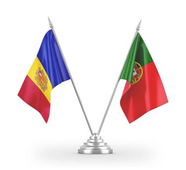 Portugal and Andorra table flags isolated on white 3D rendering 