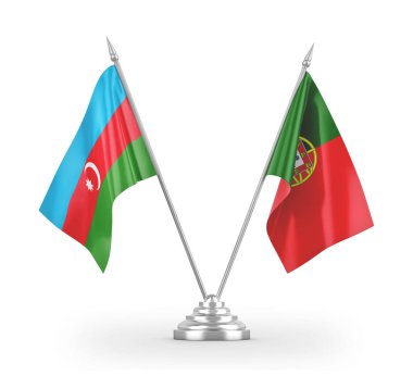 Portugal and Azerbaijan table flags isolated on white 3D rendering 