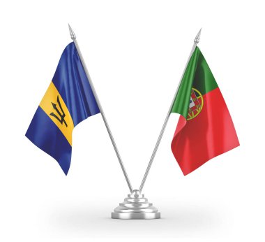 Portugal and Barbados table flags isolated on white 3D rendering 
