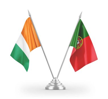 Portugal and Cote d'Ivoire Ivory coast table flags isolated on white 3D rendering 