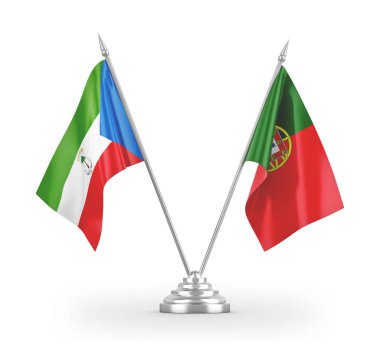 Portugal and Equatorial Guinea table flags isolated on white 3D rendering