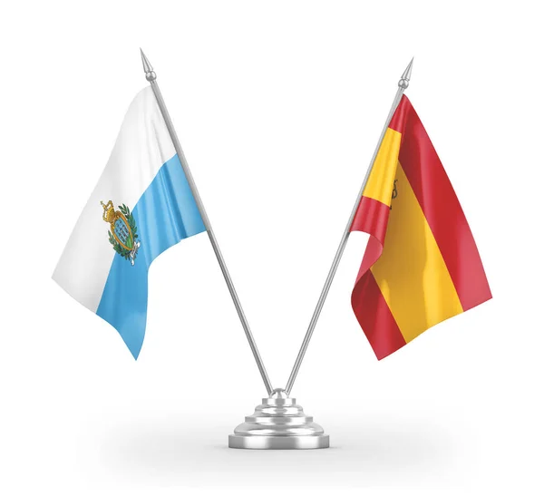 Spain and San Marino table flags isolated on white 3D rendering — Stock Photo, Image