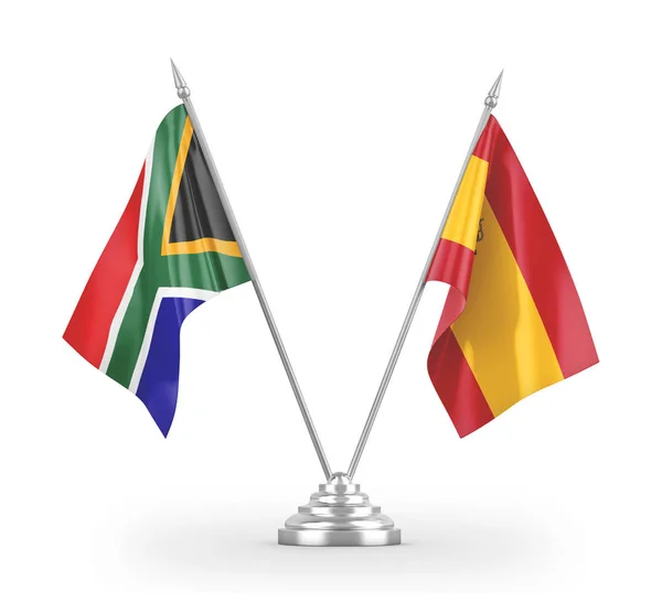 Banderas de mesa España y Sudáfrica aisladas en renderizado 3D blanco — Foto de Stock