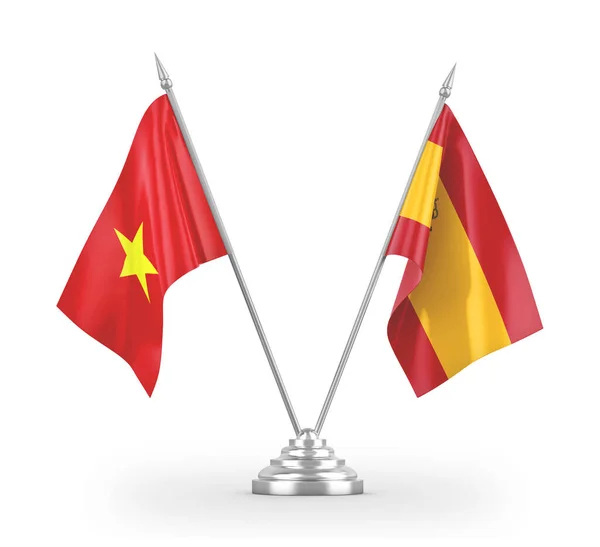 Spain and Vietnam table flags isolated on white 3D rendering — Stok fotoğraf