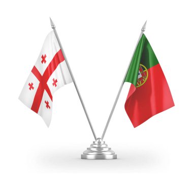 Portugal and Georgia table flags isolated on white 3D rendering