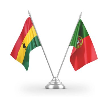 Portugal and Ghana table flags isolated on white 3D rendering