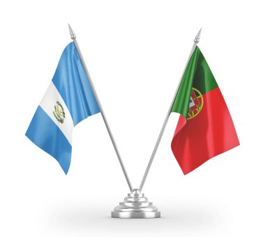 Portugal and Guatemala table flags isolated on white 3D rendering