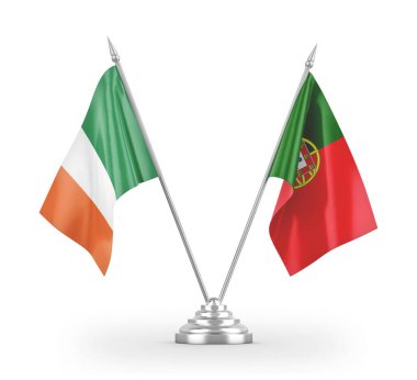 Portugal and Ireland table flags isolated on white 3D rendering