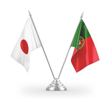 Portugal and Japan table flags isolated on white 3D rendering