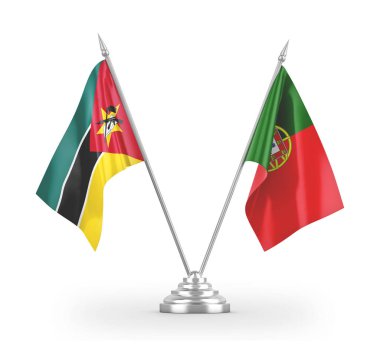 Portugal and Mozambique table flags isolated on white 3D rendering