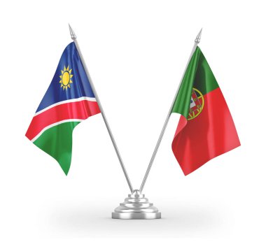 Portugal and Namibia table flags isolated on white 3D rendering