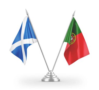 Portugal and Scotland table flags isolated on white 3D rendering