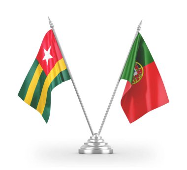 Portugal and Togo table flags isolated on white 3D rendering