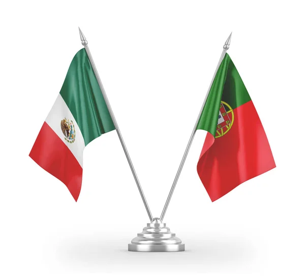 Banderas de mesa Portugal y México aisladas en renderizado 3D blanco — Foto de Stock