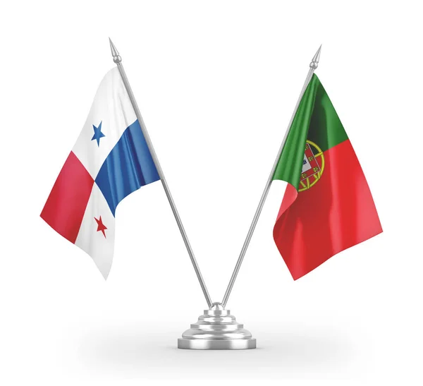 Portugal en Panama tafelvlaggen geïsoleerd op witte 3d rendering — Stockfoto