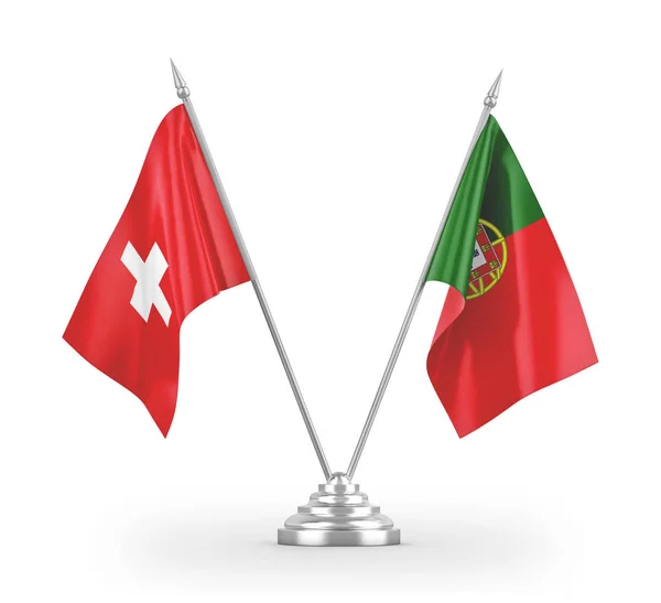 Portugal and Switzerland table flags isolated on white 3D rendering — 图库照片