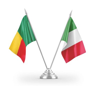 Italy and Benin table flags isolated on white 3D rendering 