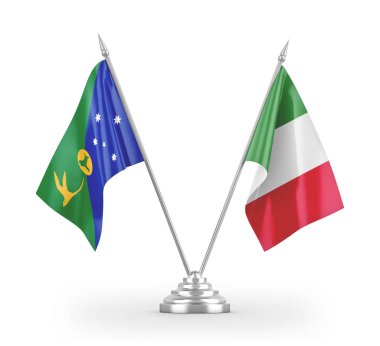 Italy and Christmas Island table flags isolated on white 3D rendering