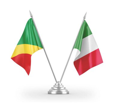 Italy and Congo table flags isolated on white 3D rendering 