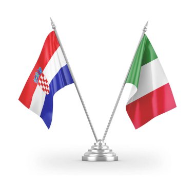 Italy and Croatia table flags isolated on white 3D rendering