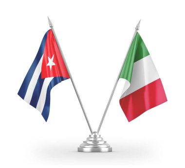 Italy and Cuba table flags isolated on white 3D rendering