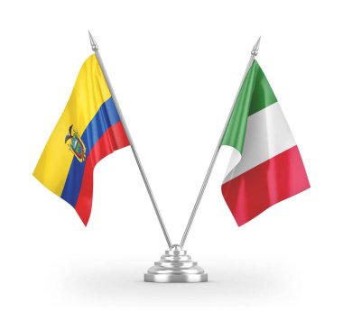 Italy and Ecuador table flags isolated on white 3D rendering