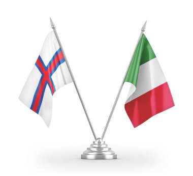 Italy and Faroe Islands table flags isolated on white 3D rendering