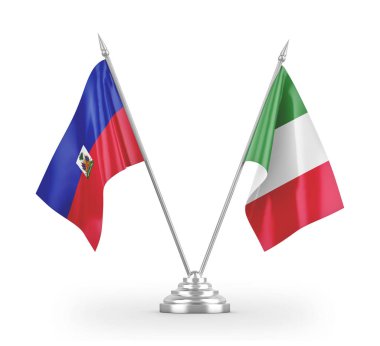 Italy and Haiti table flags isolated on white 3D rendering