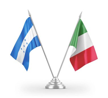 Italy and Honduras table flags isolated on white 3D rendering