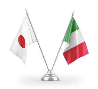 Italy and Japan table flags isolated on white 3D rendering