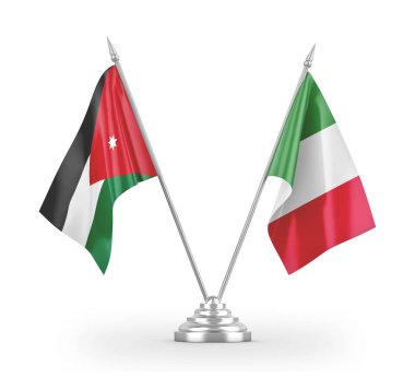 Italy and Jordan table flags isolated on white 3D rendering