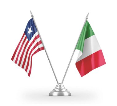 Italy and Liberia table flags isolated on white 3D rendering