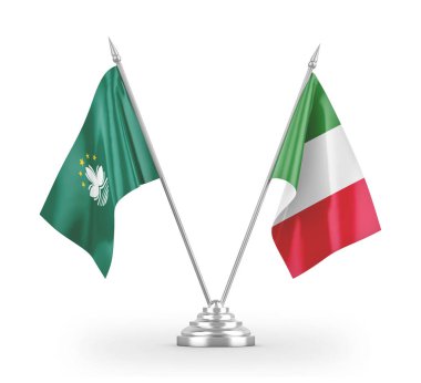 Italy and Macau table flags isolated on white 3D rendering