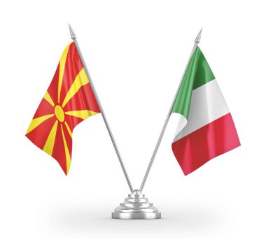 Italy and North Macedonia table flags isolated on white 3D rendering