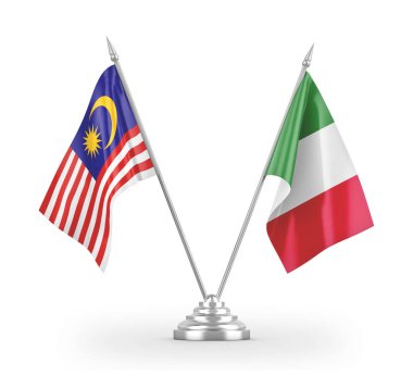 Italy and Malaysia table flags isolated on white 3D rendering
