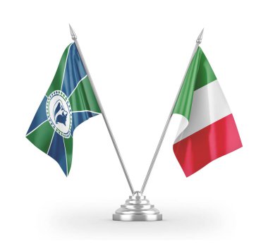 Italy and Martinique table flags isolated on white 3D rendering