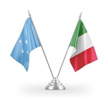 Italy and Micronesia table flags isolated on white 3D rendering