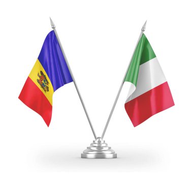 Italy and Moldova table flags isolated on white 3D rendering