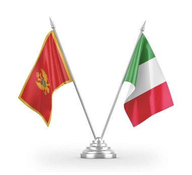 Italy and Montenegro table flags isolated on white 3D rendering