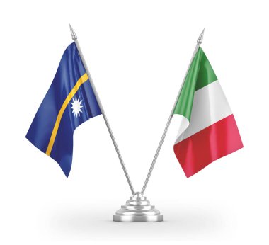 Italy and Nauru table flags isolated on white 3D rendering