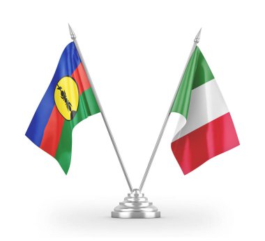 Italy and New Caledonia table flags isolated on white 3D rendering