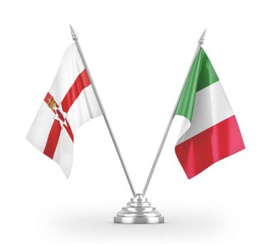 Italy and Northern Ireland table flags isolated on white 3D rendering