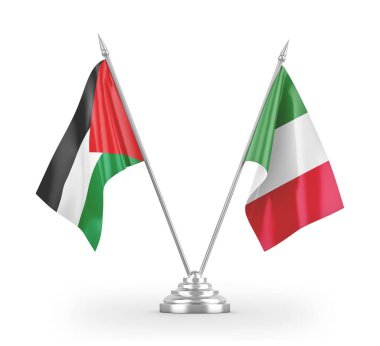 Italy and Palestine table flags isolated on white 3D rendering