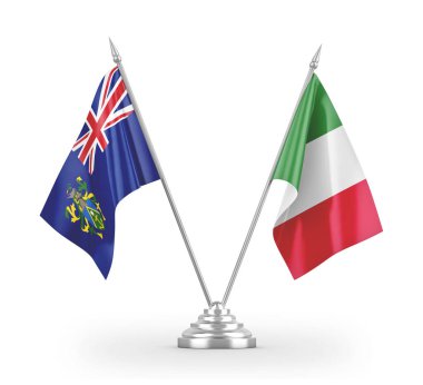 Italy and Pitcairn Islands table flags isolated on white 3D rendering