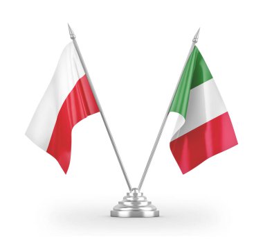 Italy and Poland table flags isolated on white 3D rendering