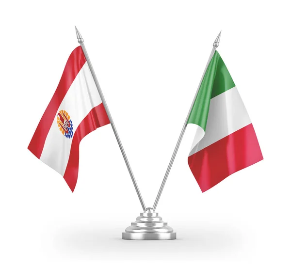 Banderas de mesa Italia y Polinesia Francesa aisladas en renderizado 3D blanco — Foto de Stock